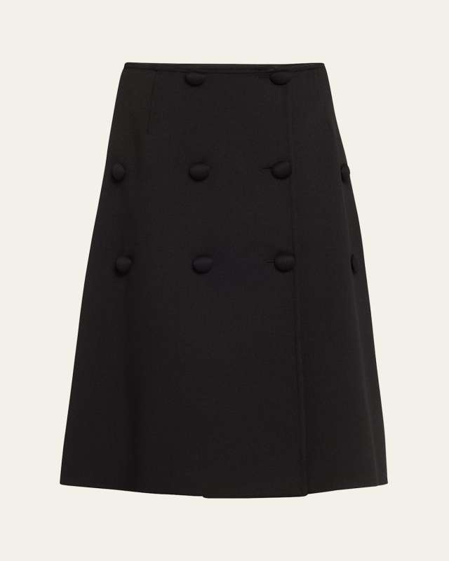 Con Button-Front Splittable Melange Wool Skirt