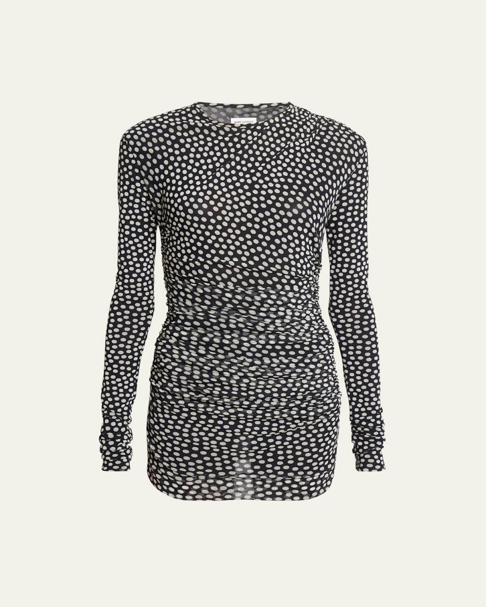 Ruched Polka Dot Mini Dress