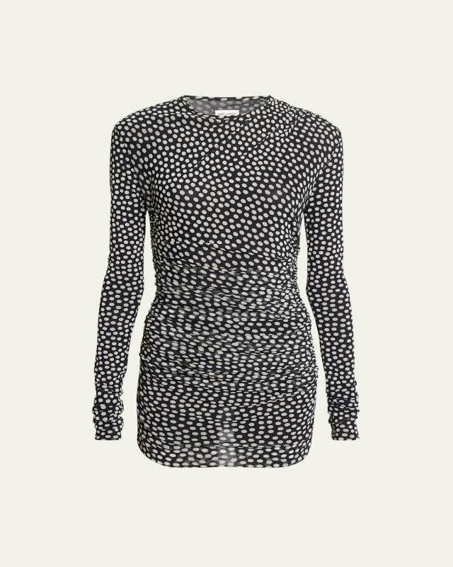 Ruched Polka Dot Mini Dress