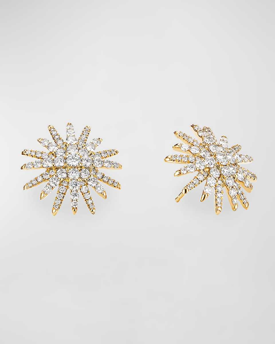 Starburst 18k Yellow Gold Diamond Pave Stud Earrings