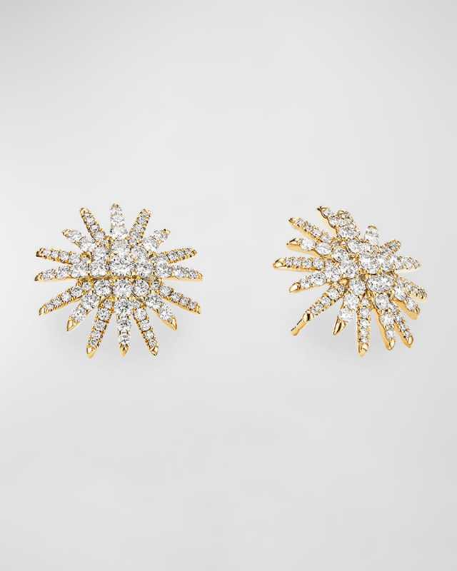 Starburst 18k Yellow Gold Diamond Pave Stud Earrings
