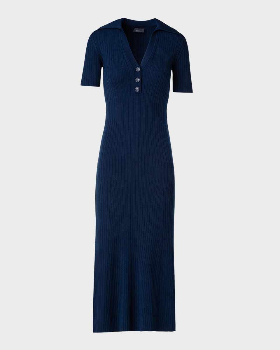 Shirt-Sleeve Large Rib Midi Polo Dress