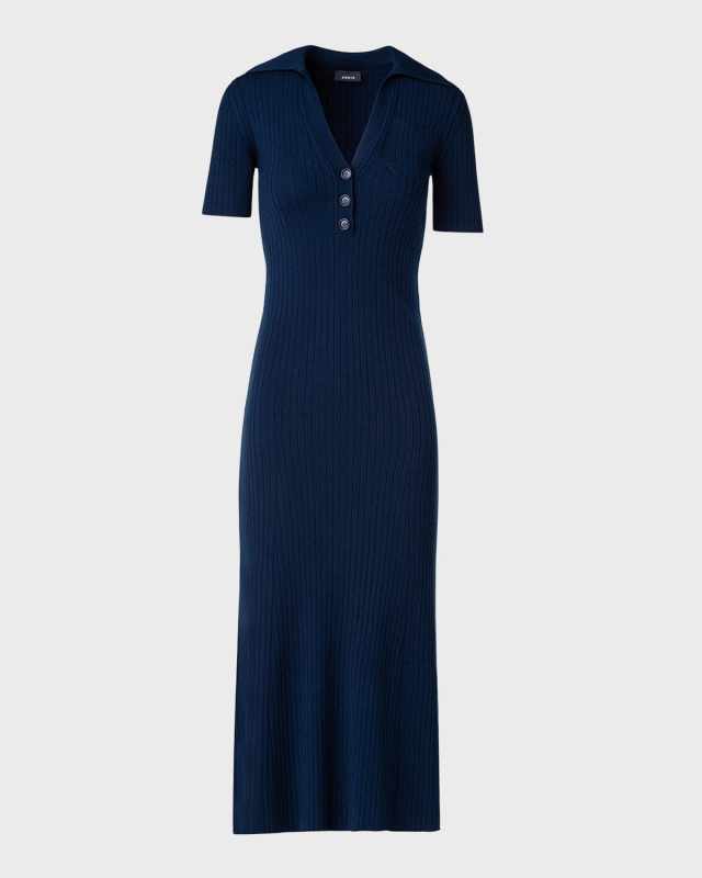 Shirt-Sleeve Large Rib Midi Polo Dress