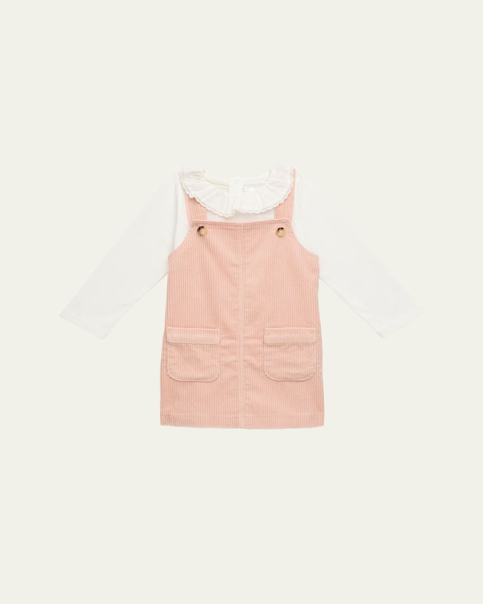 Girl's Ribbed Overall Dress & Bodysuit Set, Size 6M-3