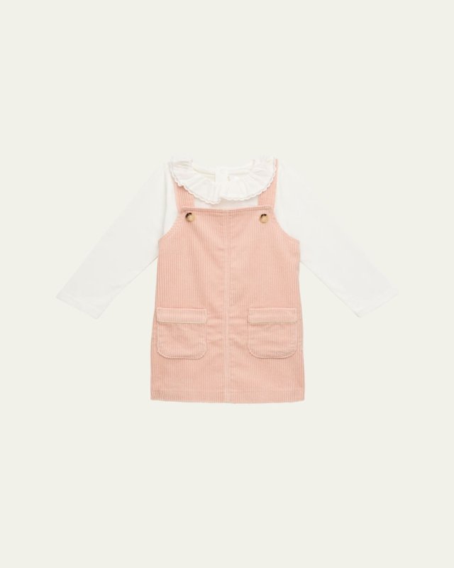 Girl's Ribbed Overall Dress & Bodysuit Set, Size 6M-3