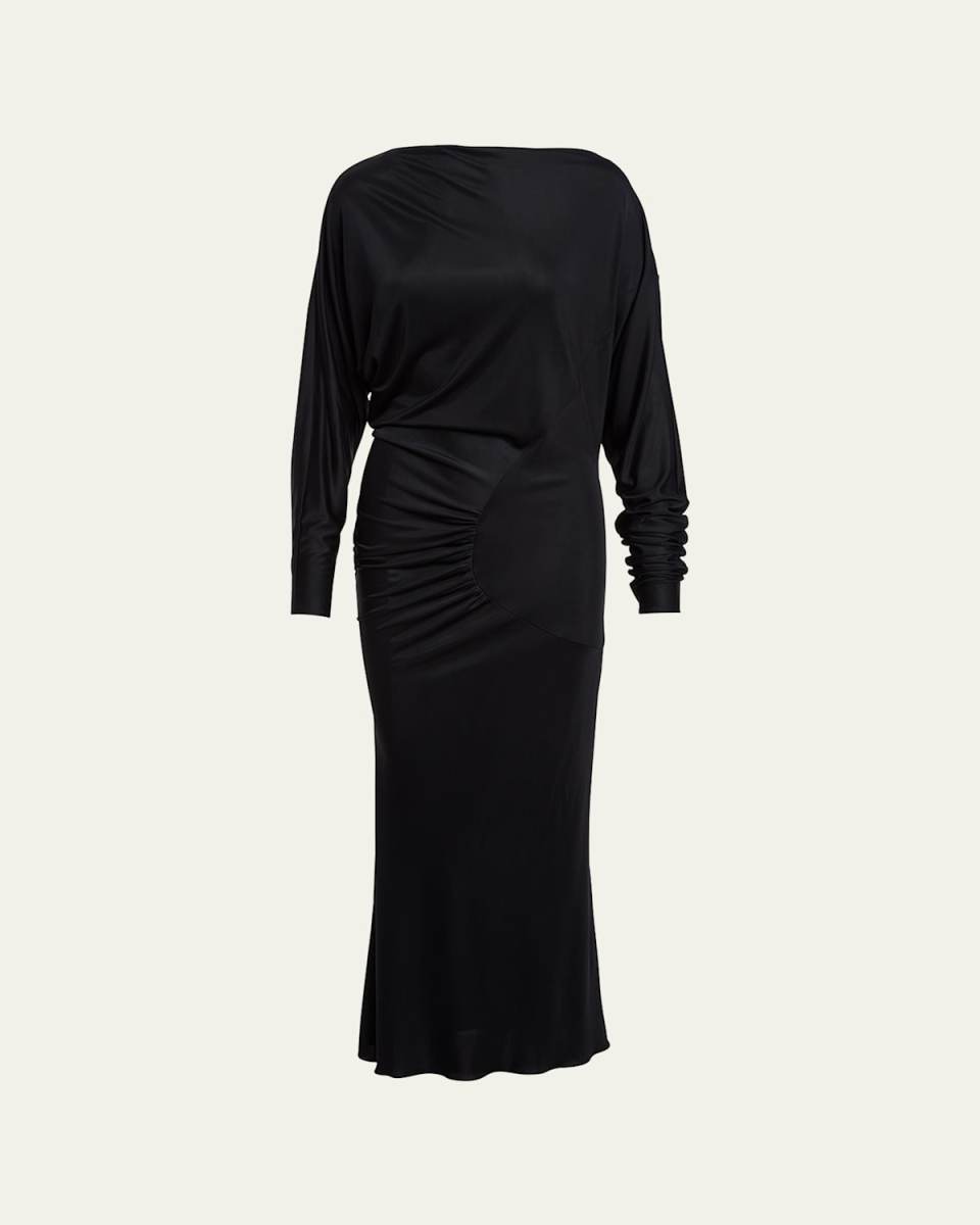 Oron Long-Sleeve Asymmetric Gathered Maxi Dress