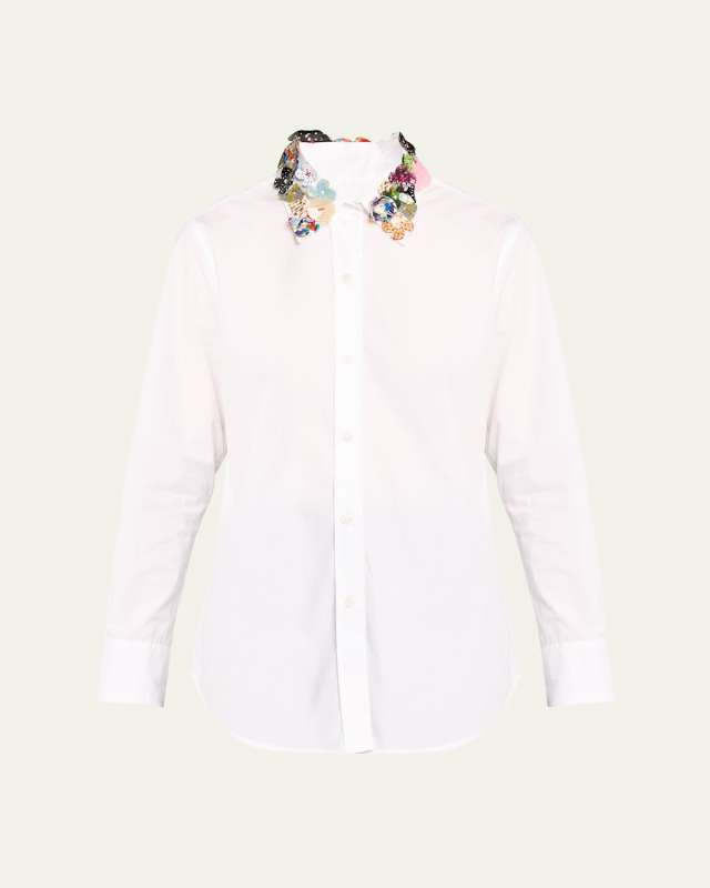 Button Town Embellished-Collar New Classic Shirt