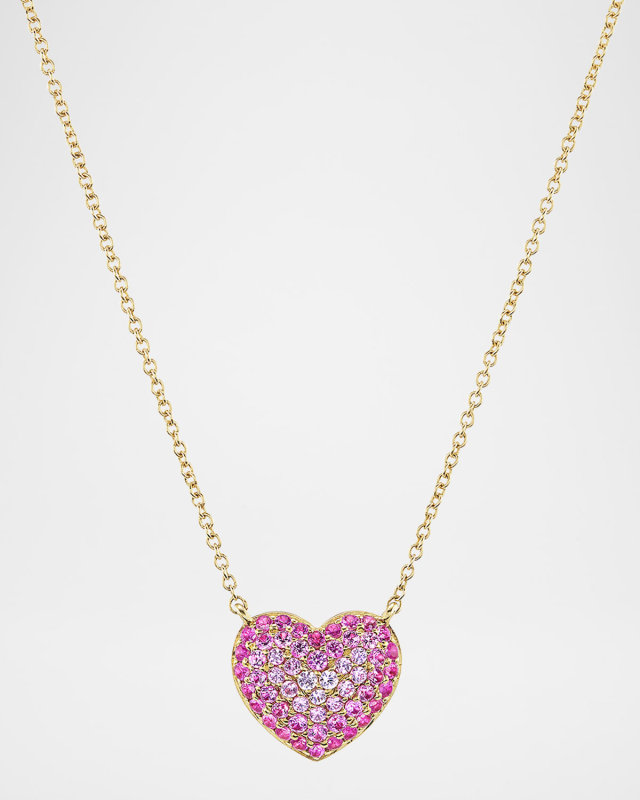 Lucy Ombré Heart Sapphire Necklace in 18K Yellow Gold, 16"