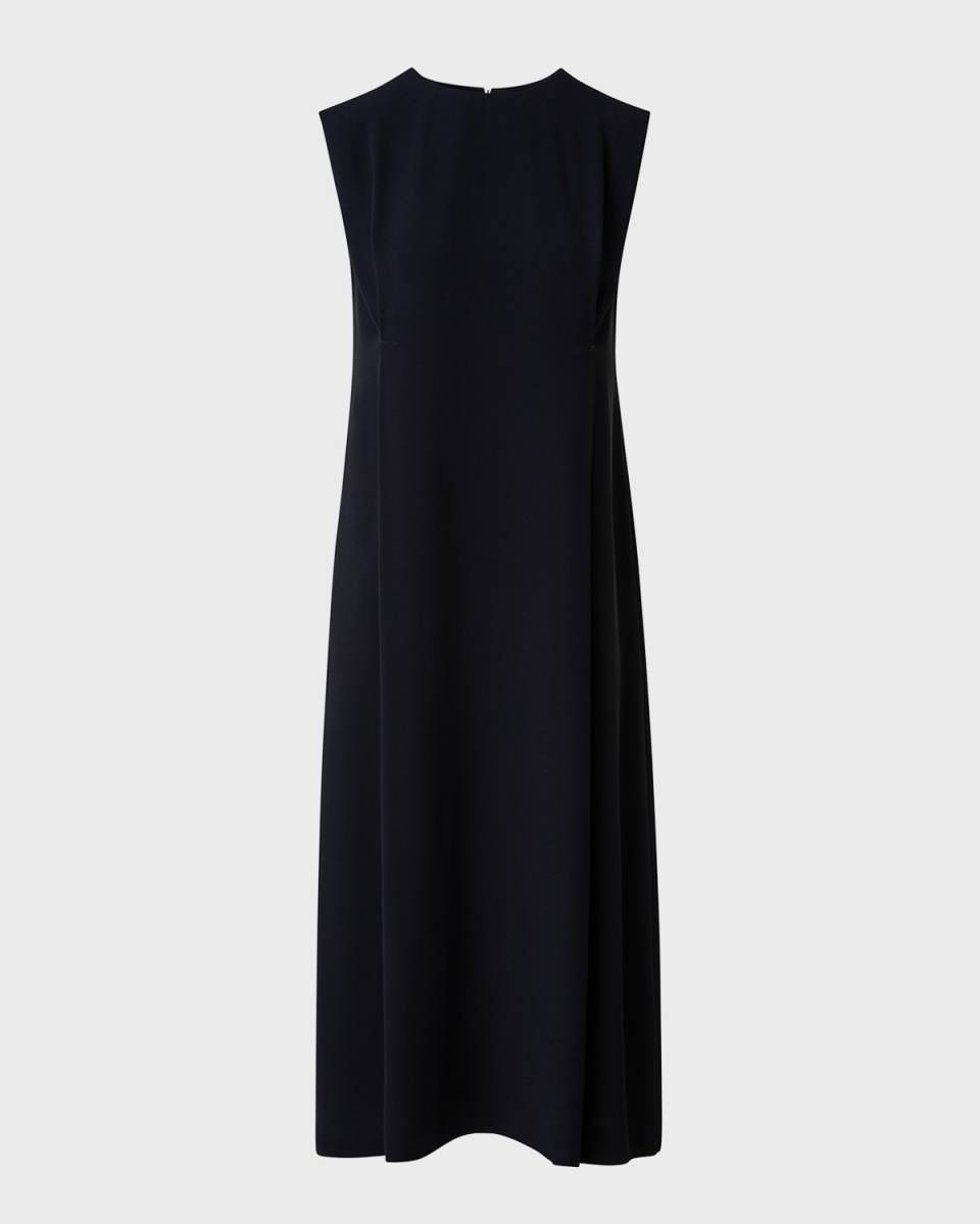 Side-Pleat Sleeveless Crepe Midi Dress