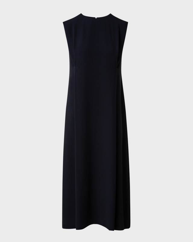 Side-Pleat Sleeveless Crepe Midi Dress