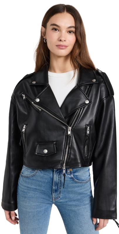Good American Crop Moto Jacket Black001
