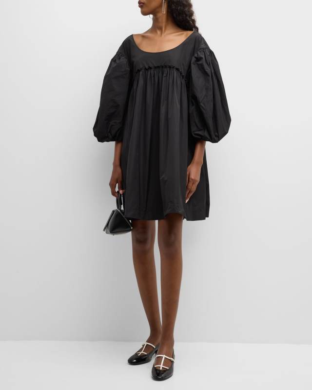 Scoop-Neck Puff-Sleeve Mini Dress