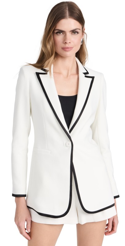 alice + olivia Breann Fitted Blazer Off White/Black