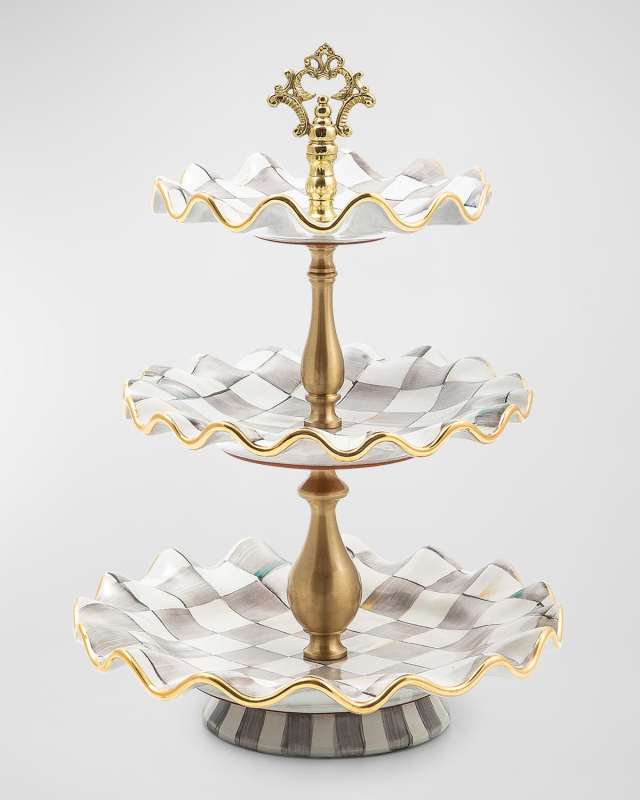 Sterling Check Three-Tier Sweet Stand