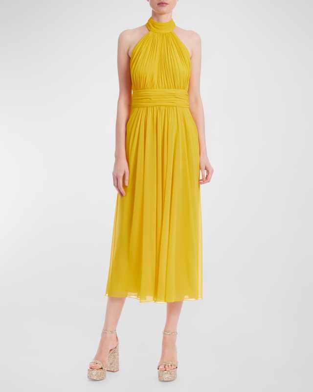 Draped Ruched Halter Midi Dress