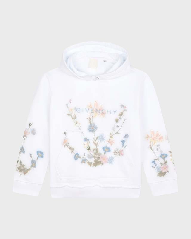 Girl's Floral-Print Hoodie W/ Logo, Size 4-