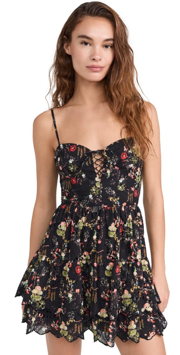 alice + olivia Daisy Tiered Ruffle Mini Dress Blush Kiss Black