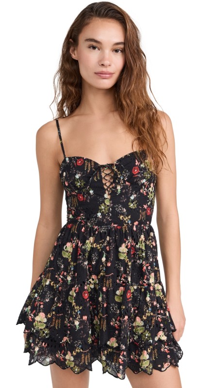 alice + olivia Daisy Tiered Ruffle Mini Dress Blush Kiss Black