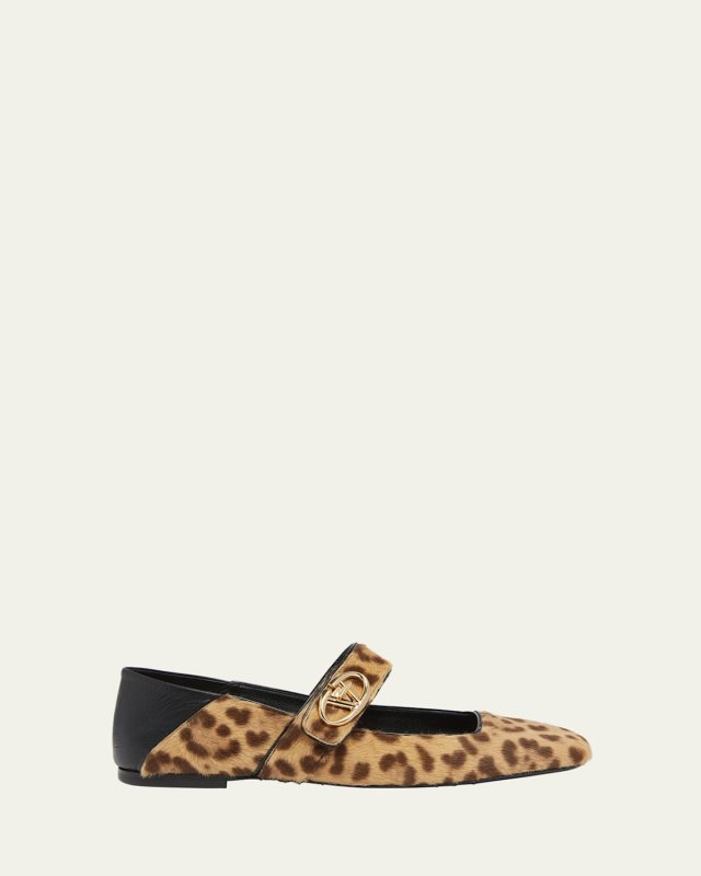 VLogo Calf Hair Mary Jane Ballerina Flats