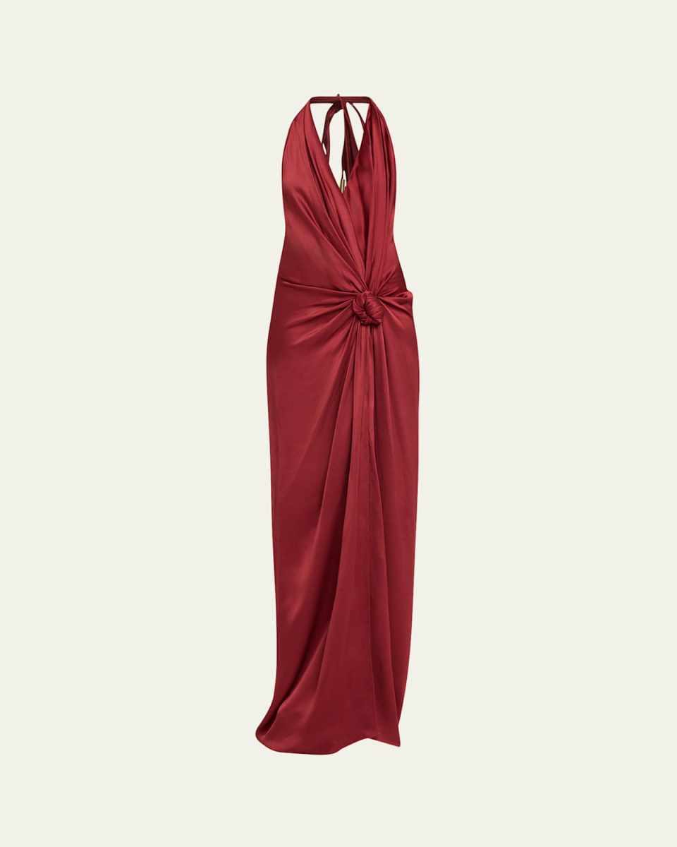 Jazmin Knotted Halter Draped Maxi Dress