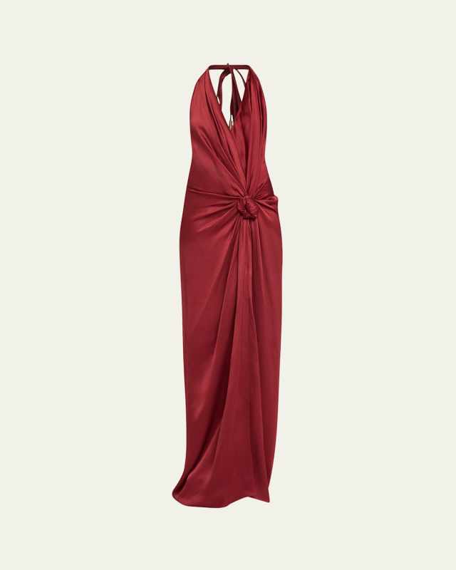 Jazmin Knotted Halter Draped Maxi Dress