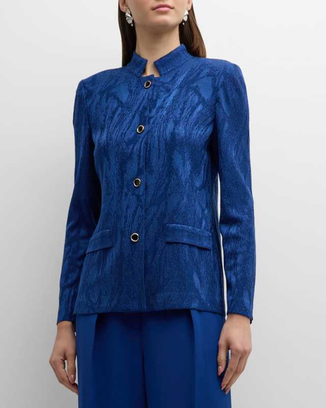 Tailored Button-Down Jacquard Knit Jacket
