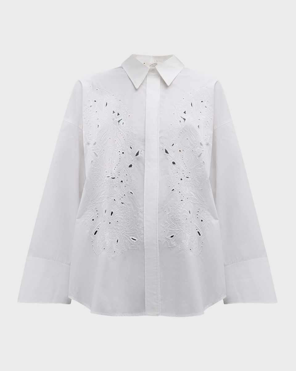 Poplin Power Embroidered Eyelet Blouse