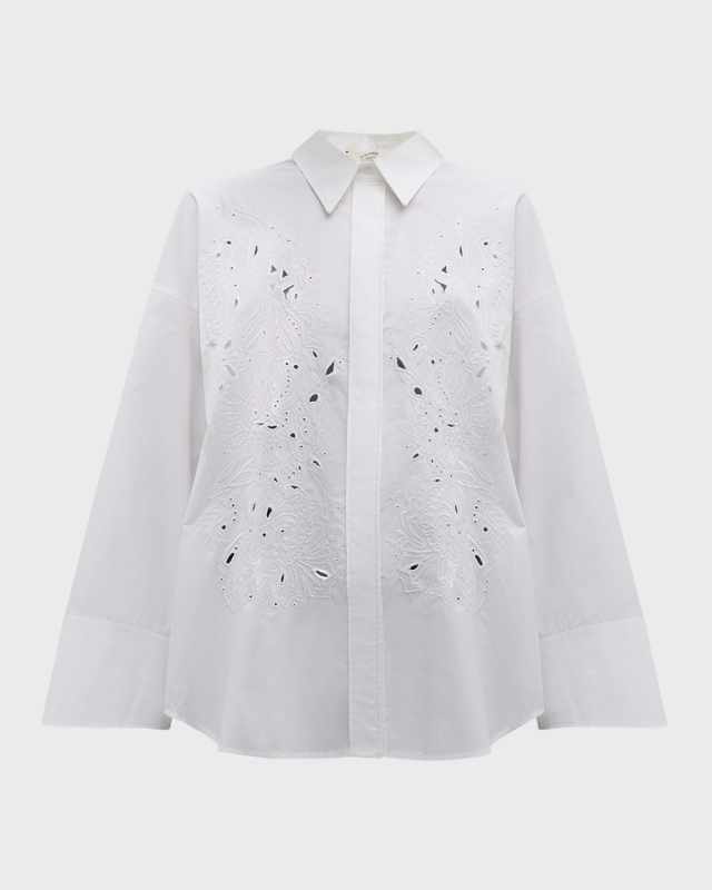 Poplin Power Embroidered Eyelet Blouse
