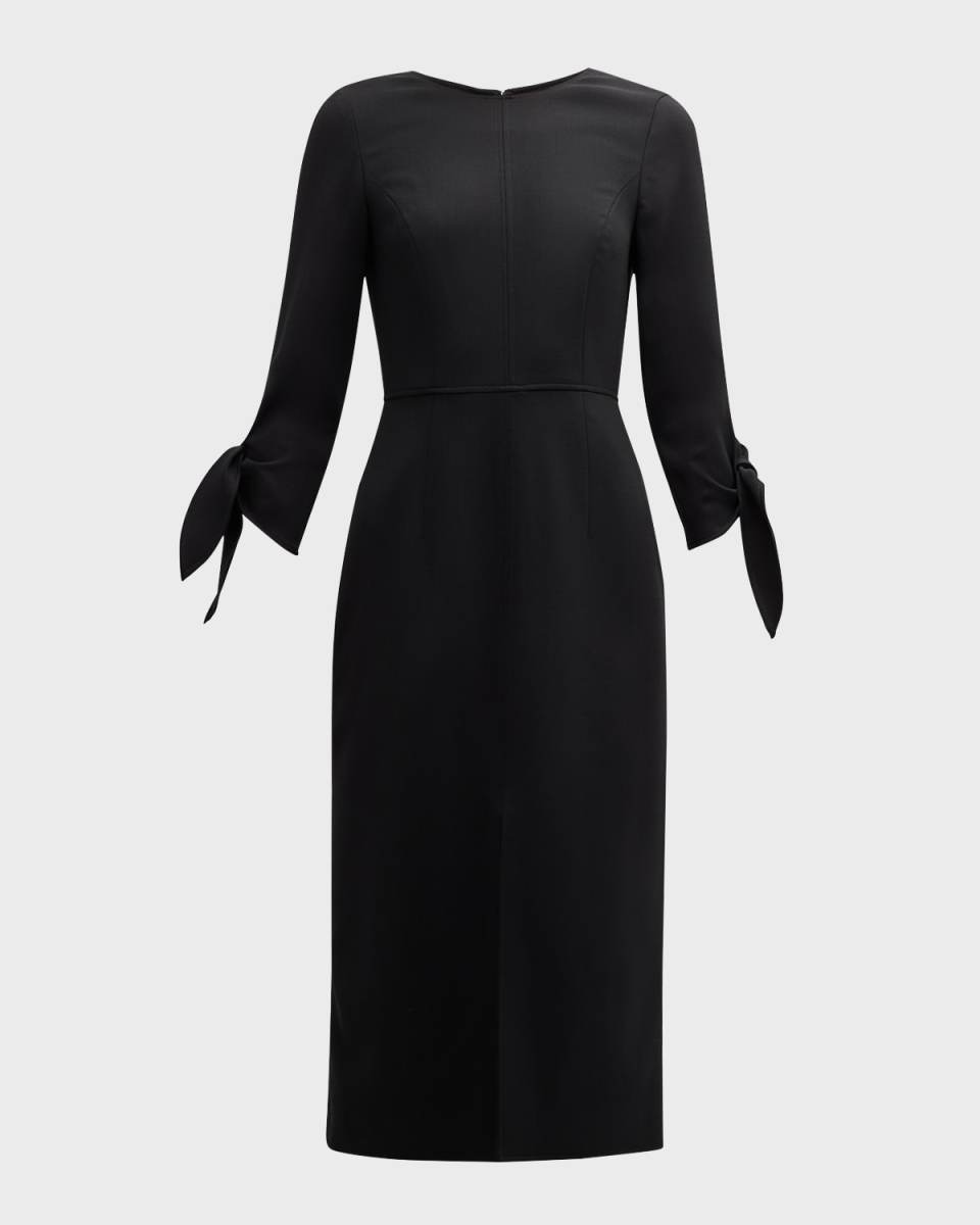 Wrist-Tie Wool Midi Dress