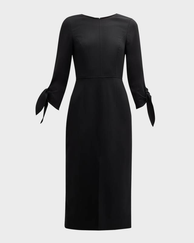 Wrist-Tie Wool Midi Dress