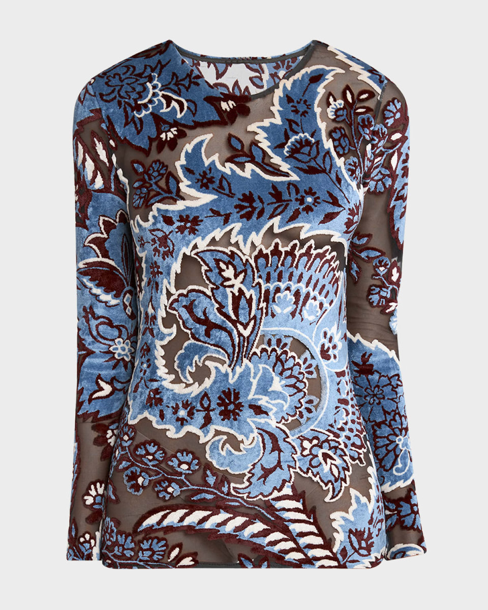 Velvet Printed Sheer Top