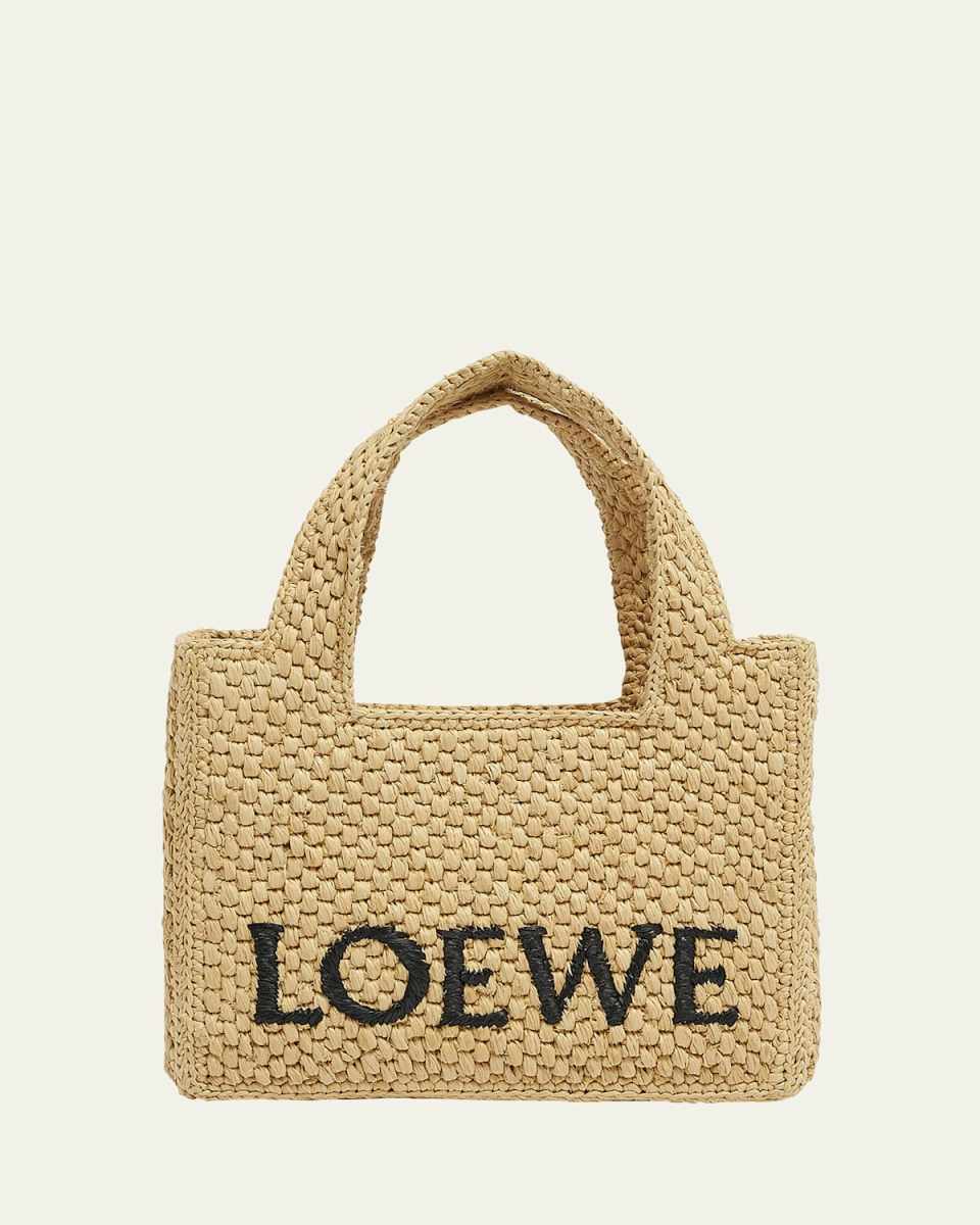 x Paula's Ibiza Font Logo Mini Tote Bag in Raffia