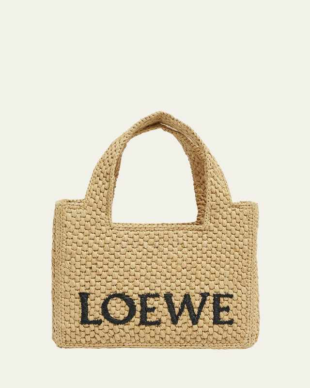 x Paula's Ibiza Font Logo Mini Tote Bag in Raffia