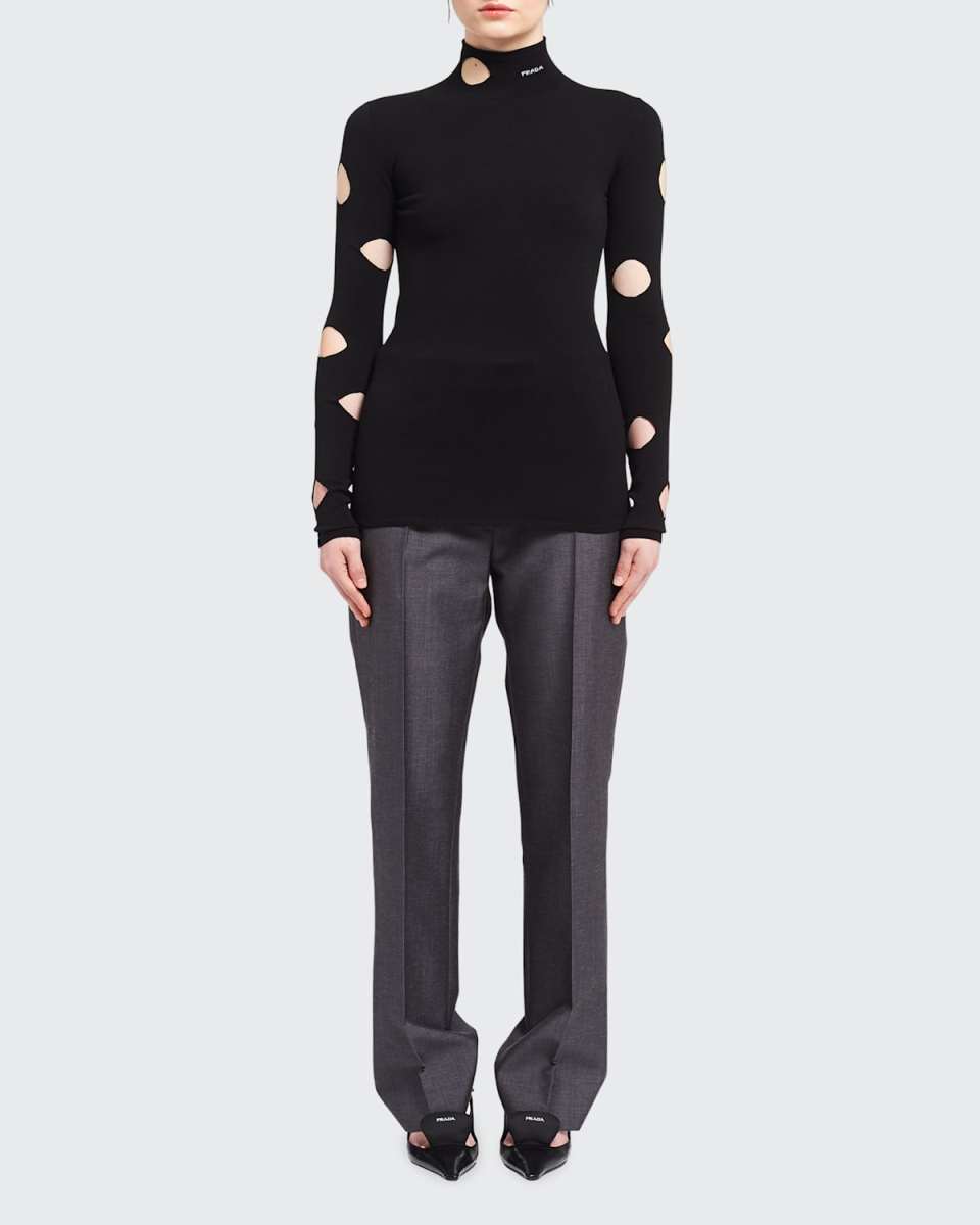 Openwork-Sleeve Viscose Sweater