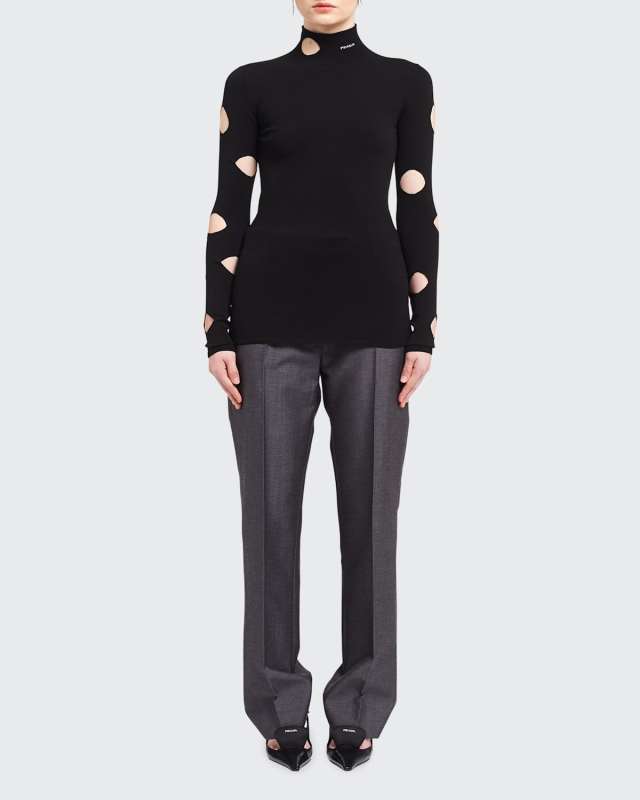 Openwork-Sleeve Viscose Sweater