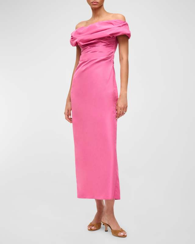 Andrea Ruched Off-Shoulder Midi Sheath Dress