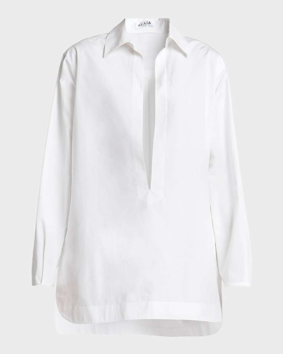 Poplin Tunic Plunge Mini Dress