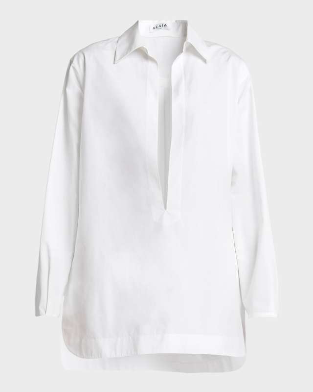 Poplin Tunic Plunge Mini Dress