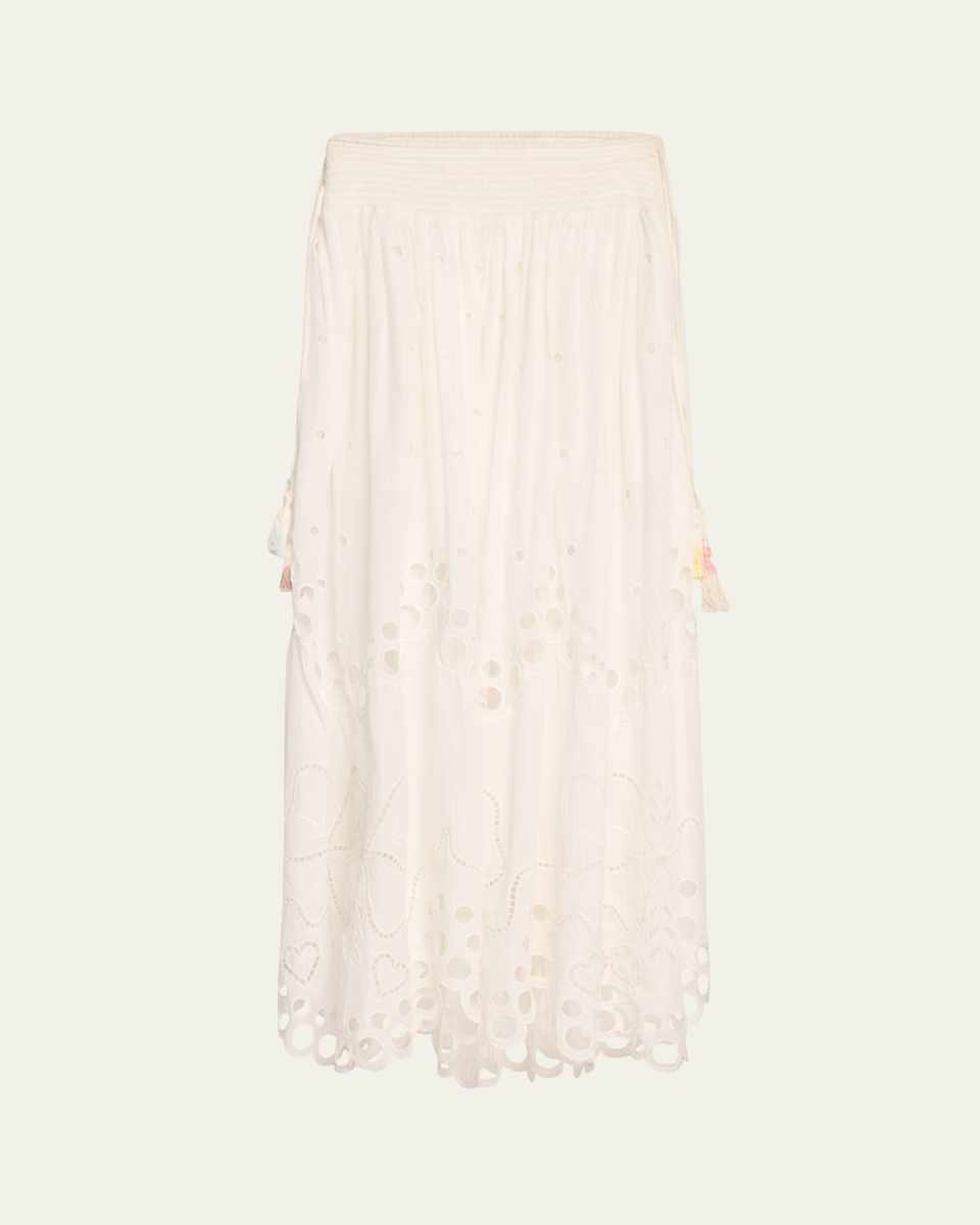 Cassaro Embroidered Cotton Tassel Tie Maxi Skirt