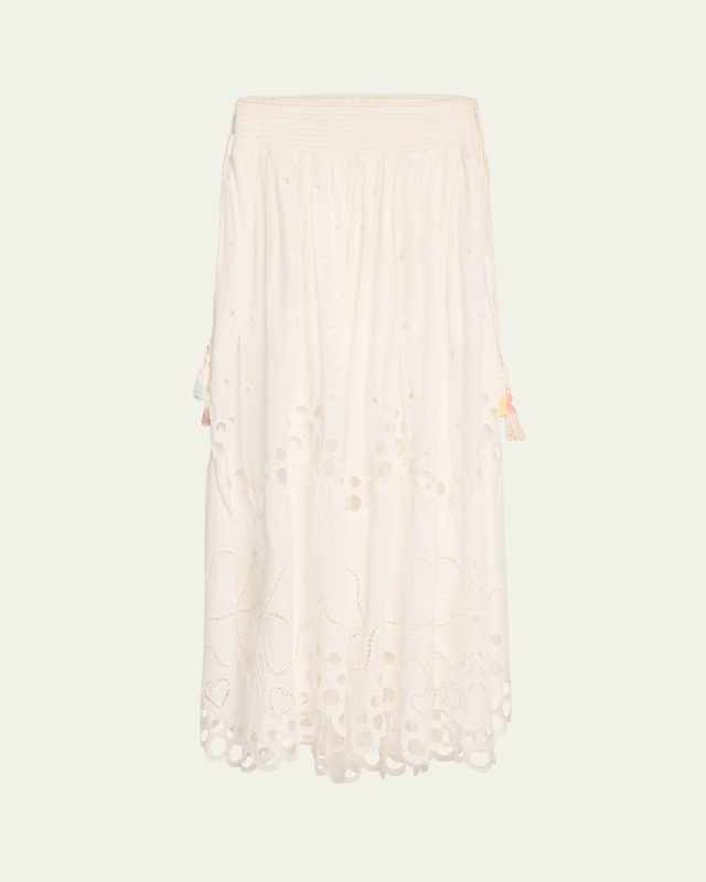 Cassaro Embroidered Cotton Tassel Tie Maxi Skirt