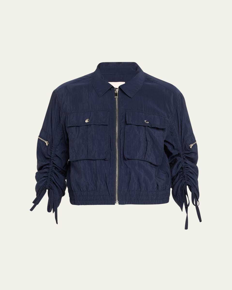 Genevieve Nylon Cropped Zip-Front Jacket