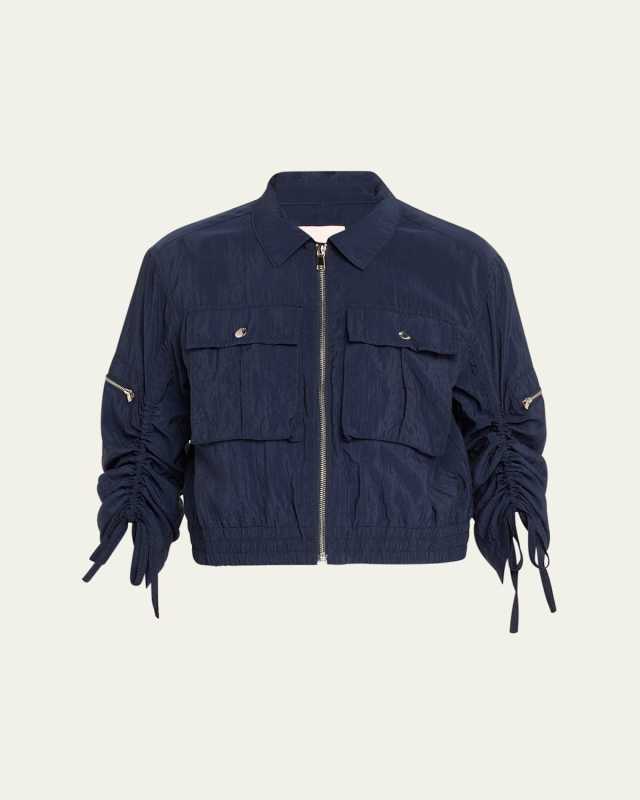 Genevieve Nylon Cropped Zip-Front Jacket
