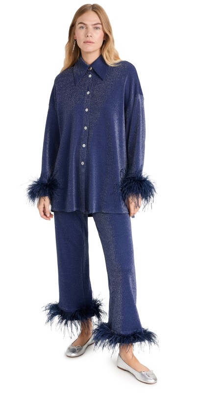 Sleeper Cosmos Oversized Metallic Jersey Pajama Set Navy