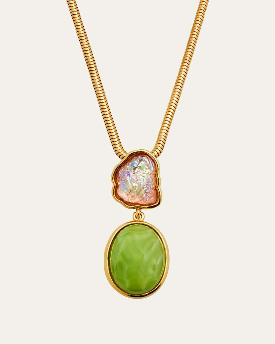 Gold Snake Necklace with Vintage Stone Pendant