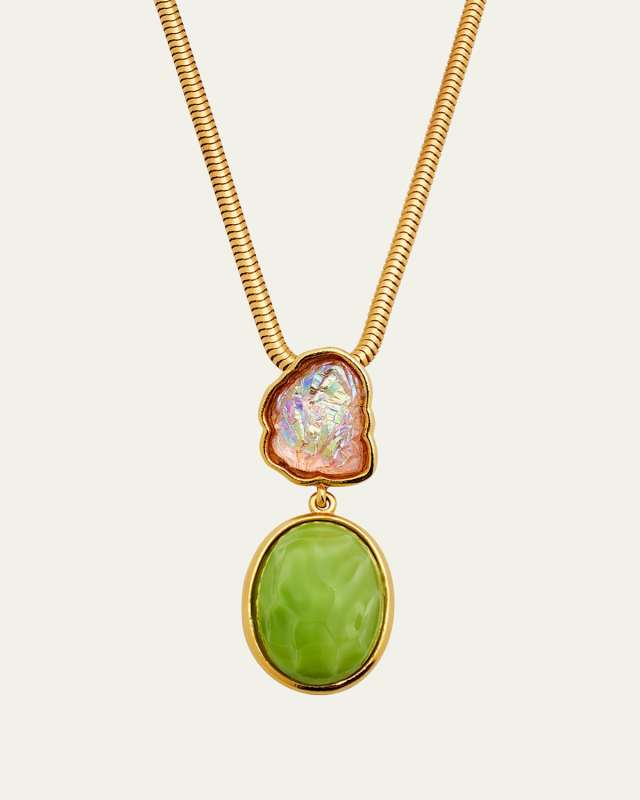 Gold Snake Necklace with Vintage Stone Pendant