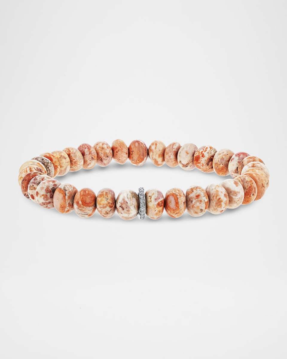 Mexican Fire Opal with Matrix 8mm Bracelet with 1 Pave Diamond Rondelle