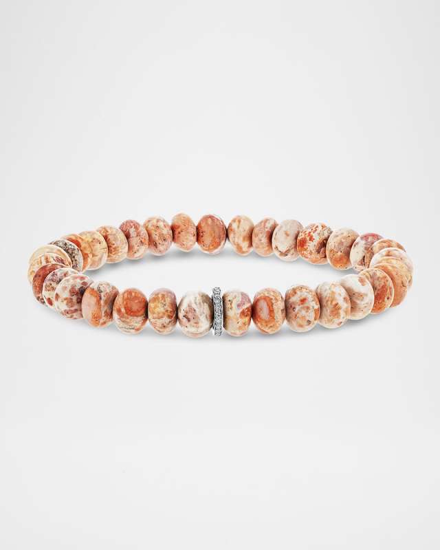 Mexican Fire Opal with Matrix 8mm Bracelet with 1 Pave Diamond Rondelle