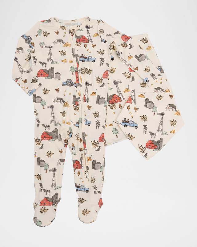 Boy's Hay Farmer Footie W/ Bandana Bib & Swaddle Blanket, Size Newborn-9M