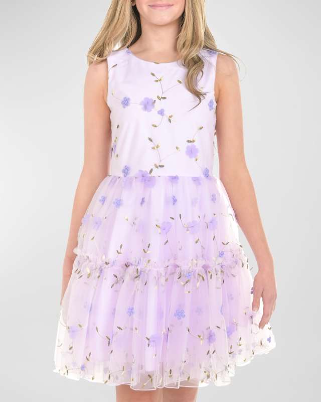Girl's Lola 3D Floral-Print Dress, Size 7-16