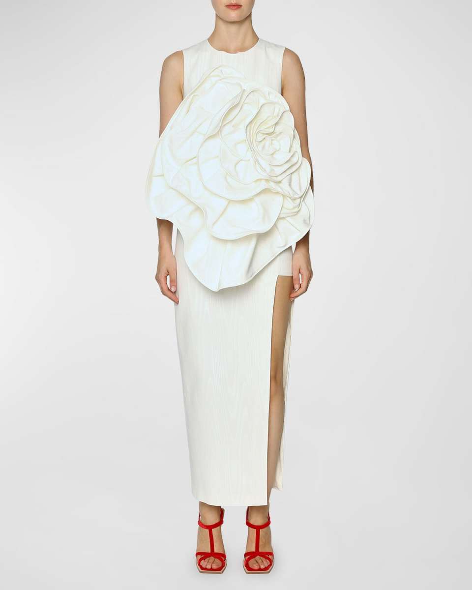 Aphrodite Flower Applique Sleeveless Column Dress